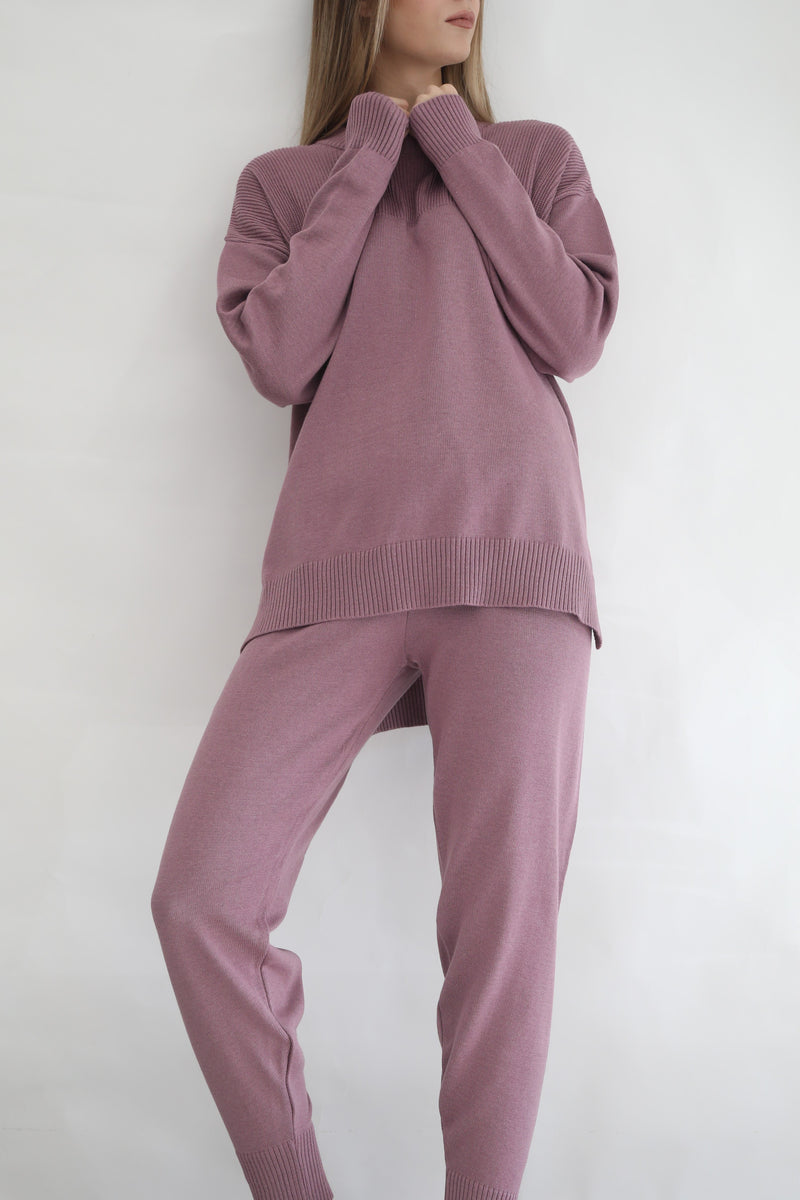 Oversized Knit Sweater - Berry Nude