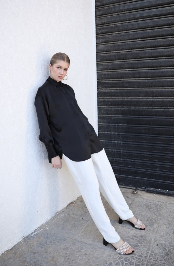 Relaxed Satin Shirt - Black