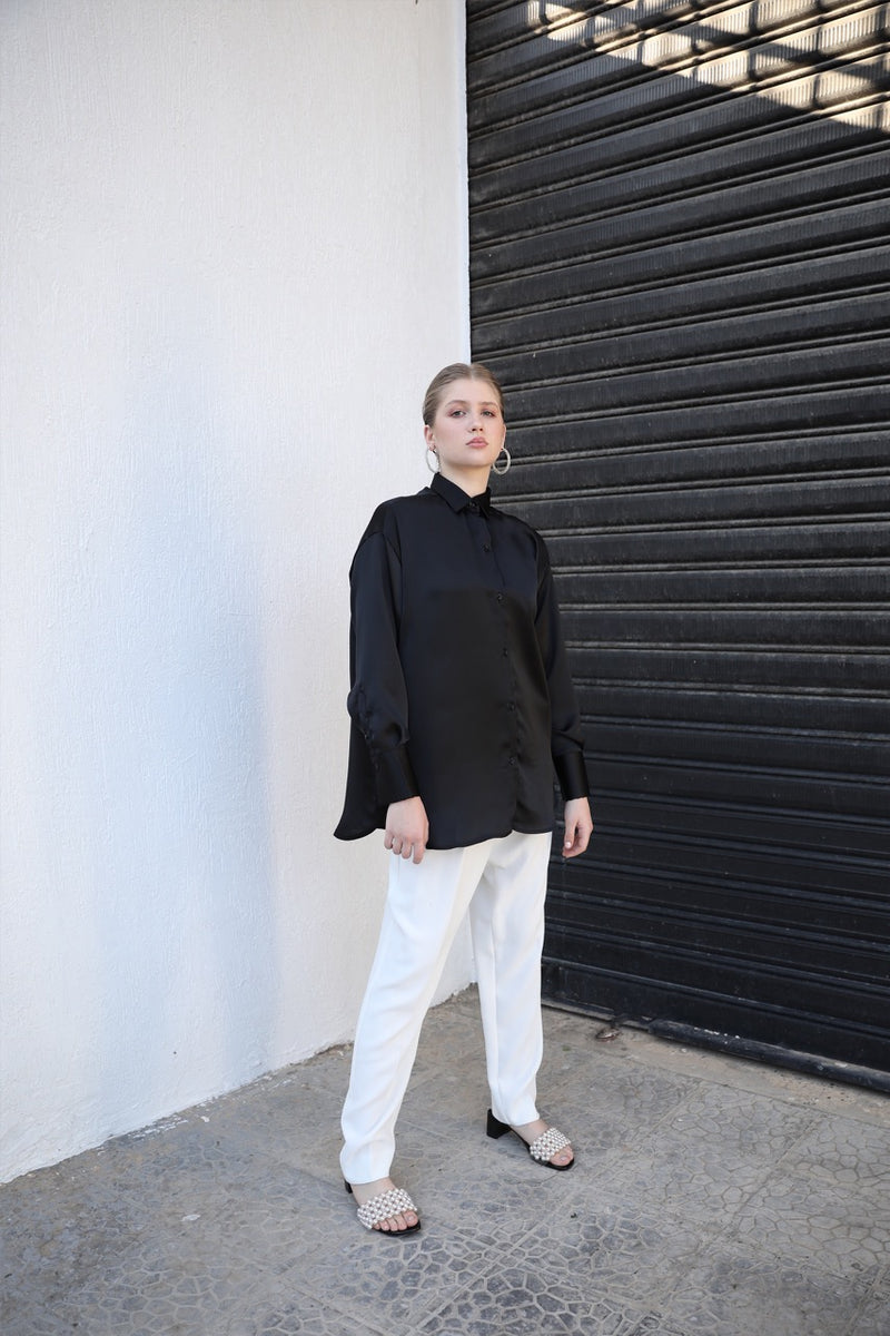 Relaxed Satin Shirt - Black