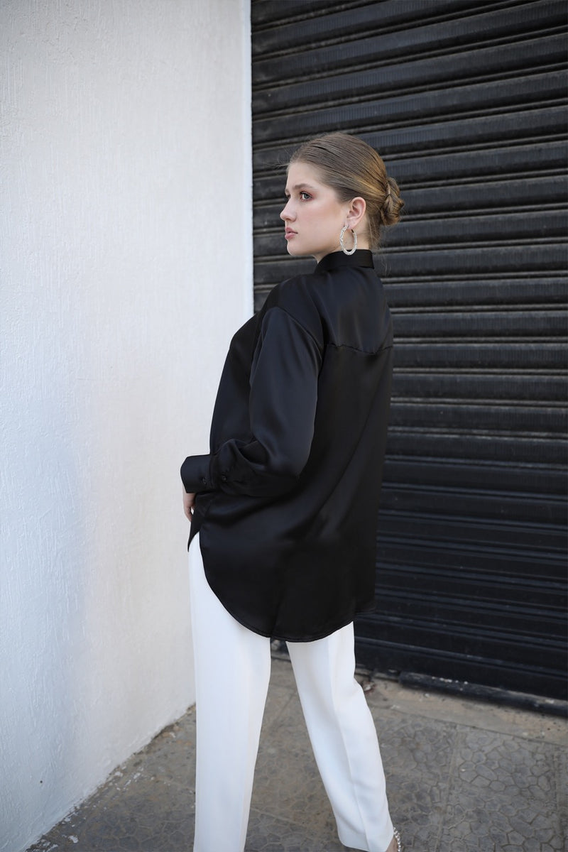 Relaxed Satin Shirt - Black