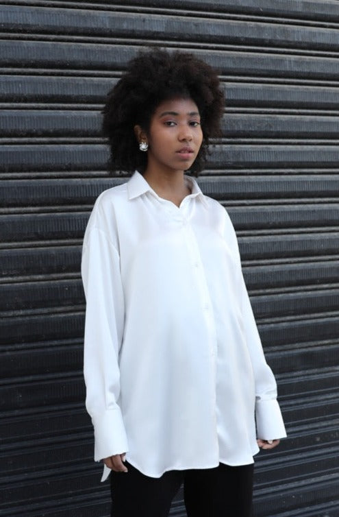 Relaxed Satin Shirt - White