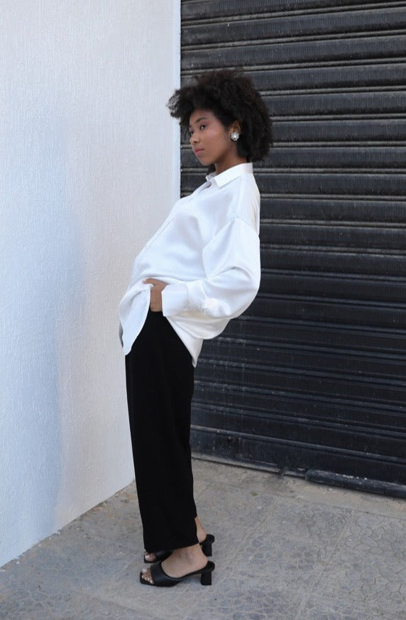 Relaxed Satin Shirt - White