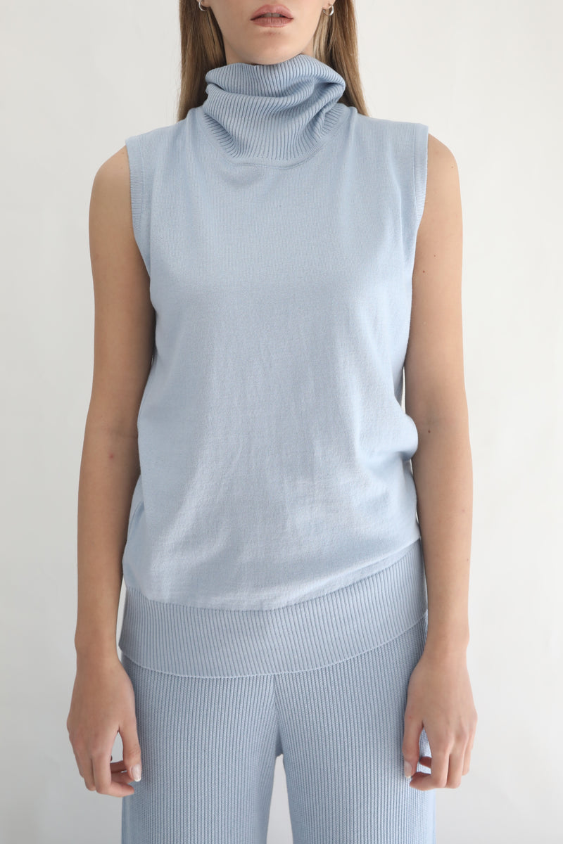 Sleeveless Knit Top - Blue Fog