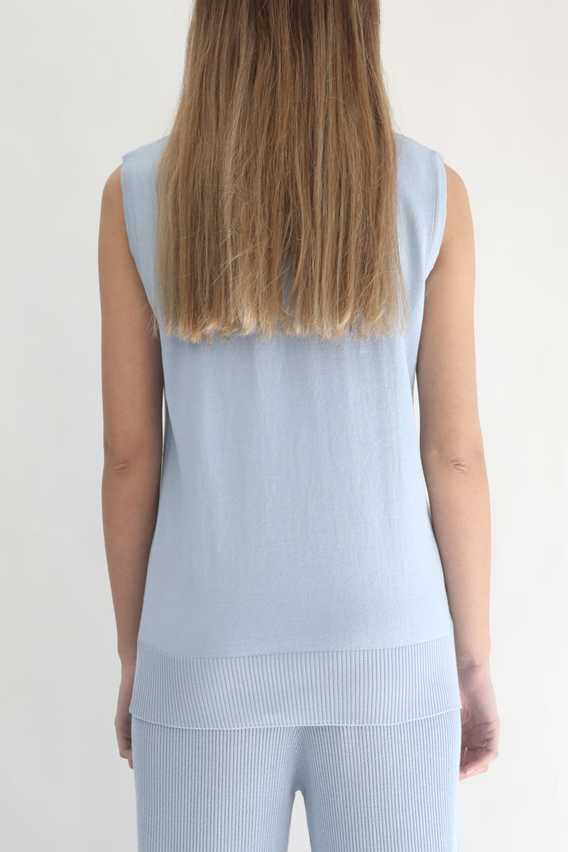 Sleeveless Knit Top - Blue Fog