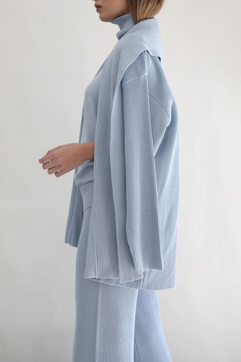 Oversized Knit Cardigan - Blue Fog