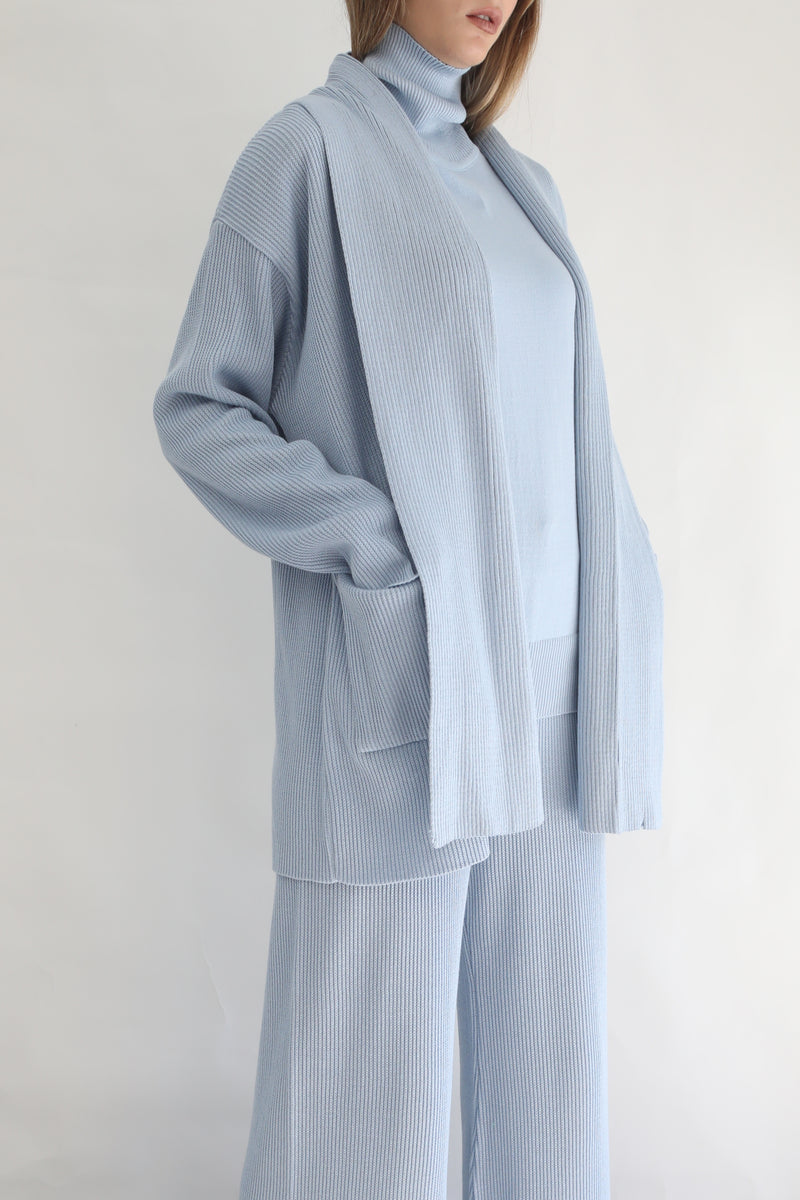 Oversized Knit Cardigan - Blue Fog