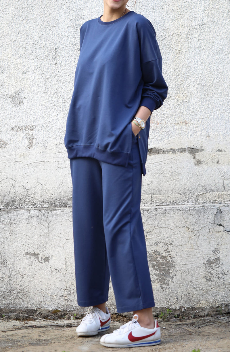 Anya Slit Sweatshirt in Indigo
