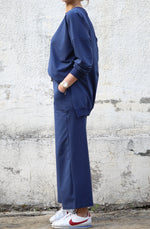Anya Slit Sweatshirt in Indigo