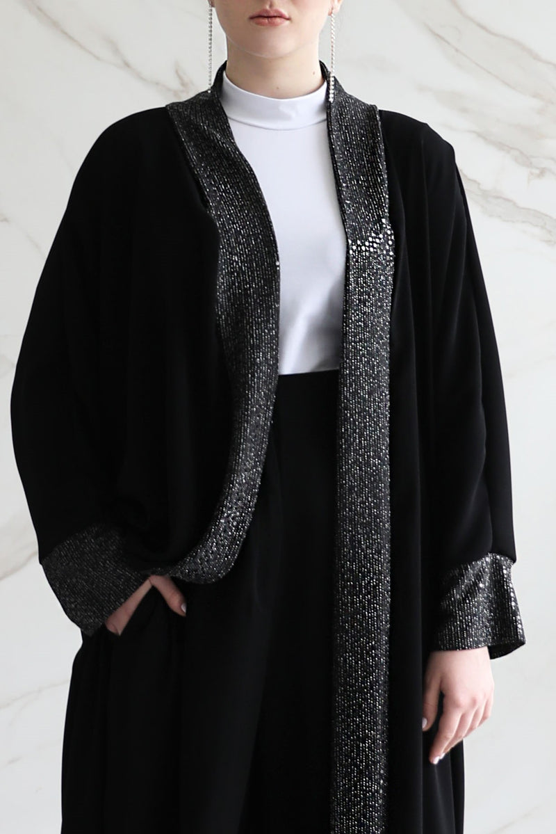 Black Sequined Crepe Abaya