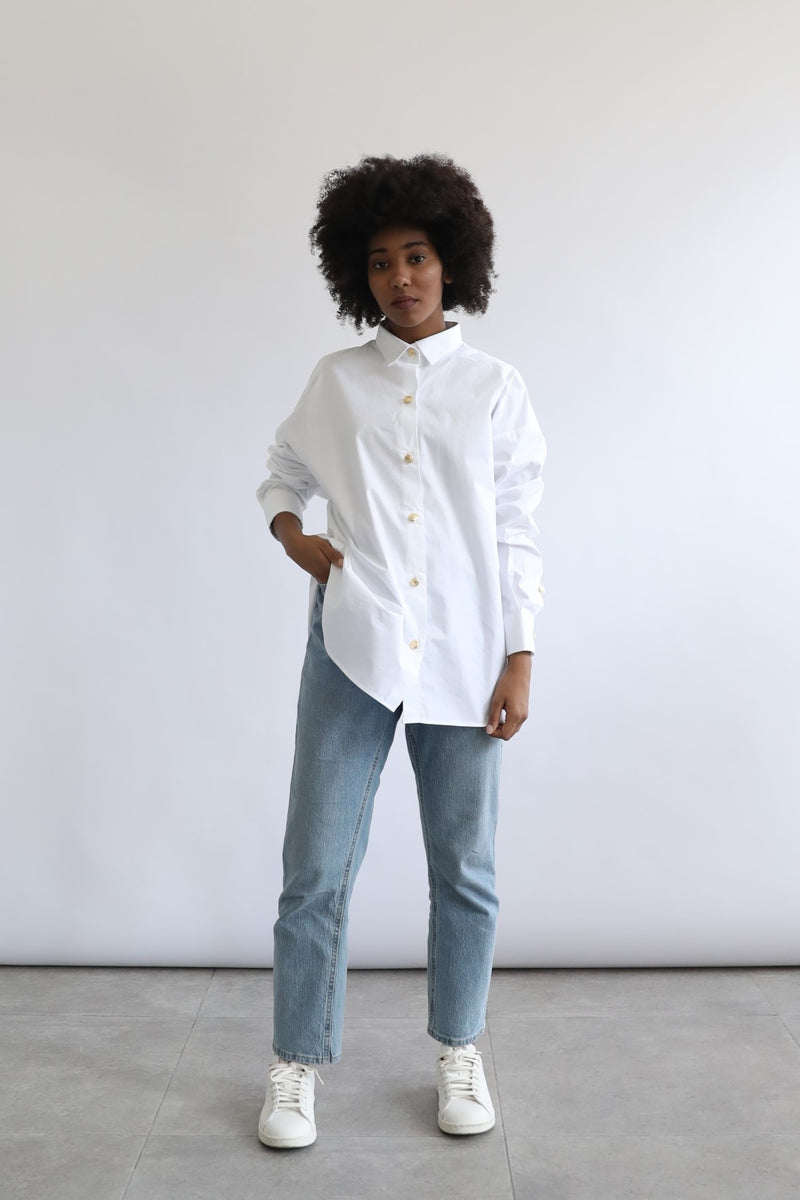 Basic White Shirt With Golden Buttons