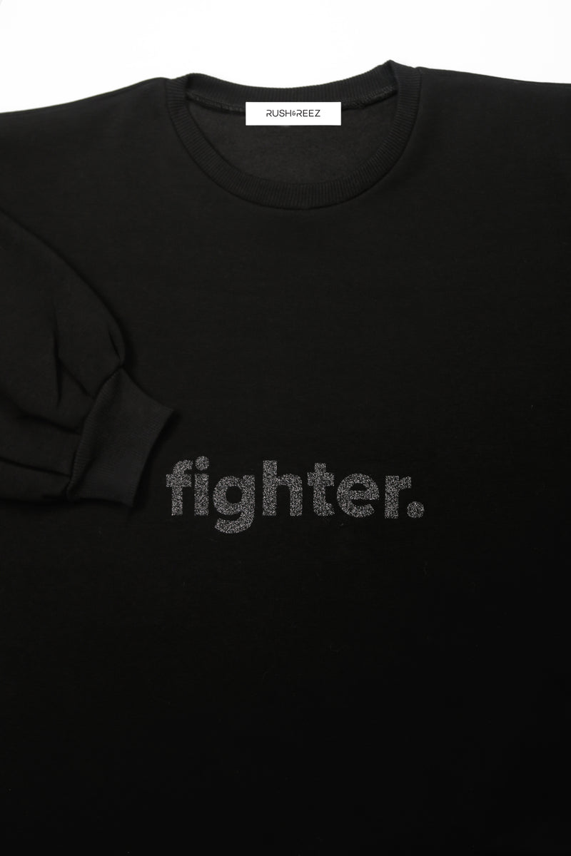 Black Glitter Fighter Sweatshirt - Waist Length