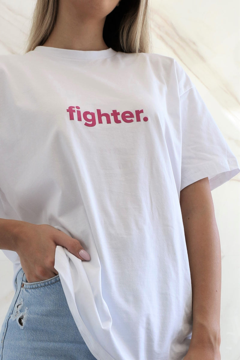 Fighter Tshirt - White & Fuchsia