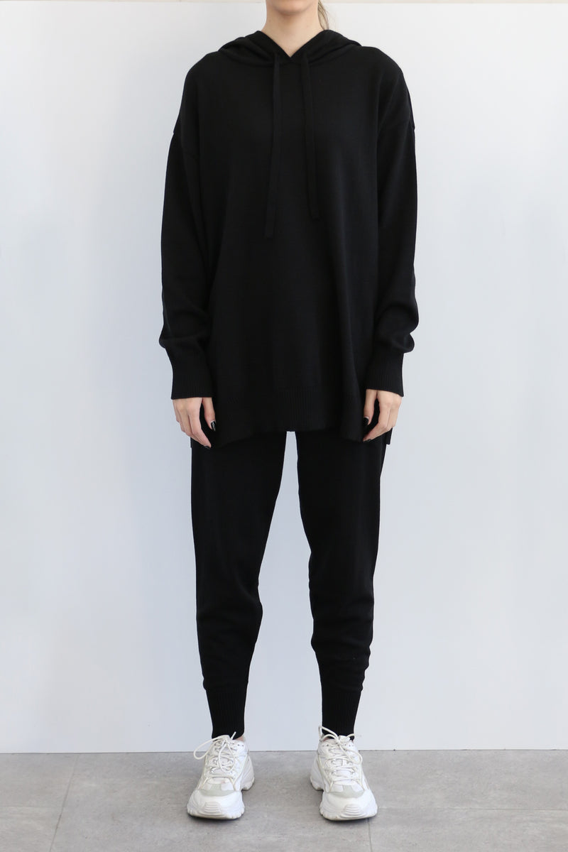 Hoodie Knit Co-ord Set - Black