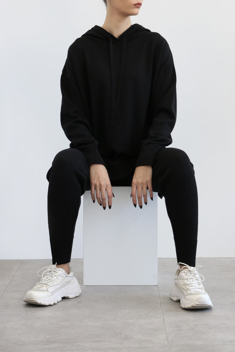 Hoodie Knit Co-ord Set - Black