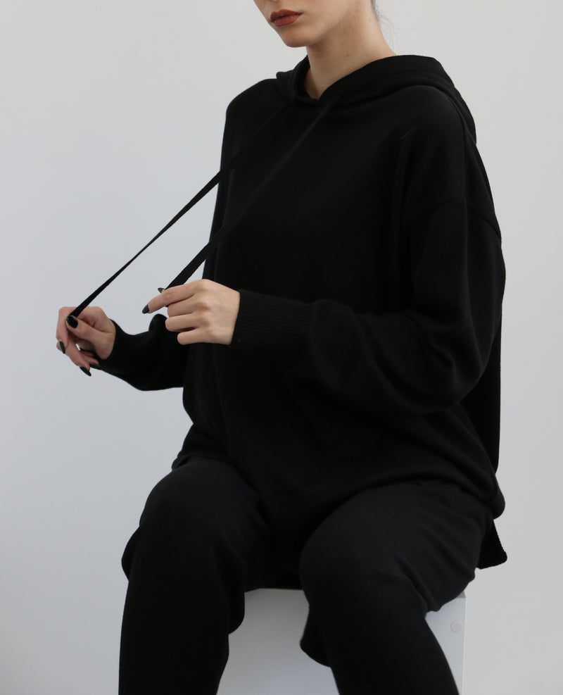 Hoodie Knit Co-ord Set - Black