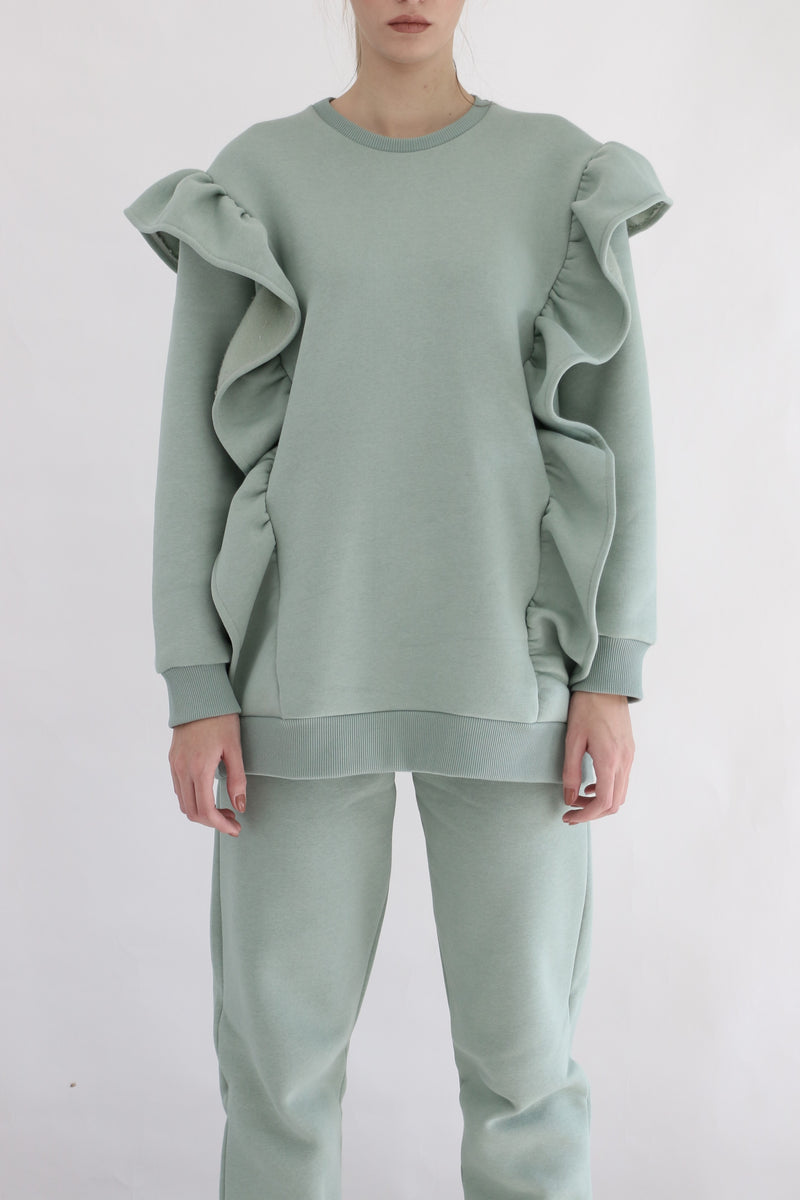 Heavy Ruffled Sweatshirt - Sage