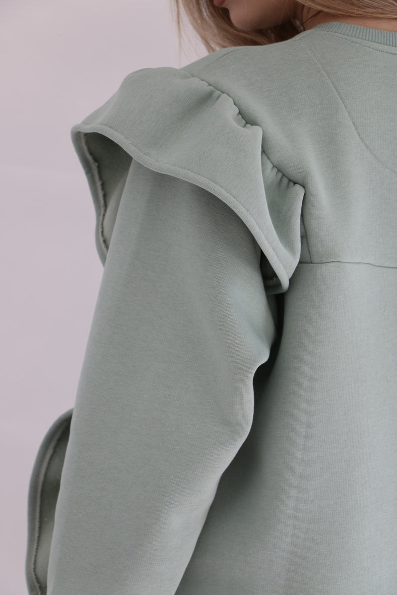 Heavy Ruffled Sweatshirt - Sage