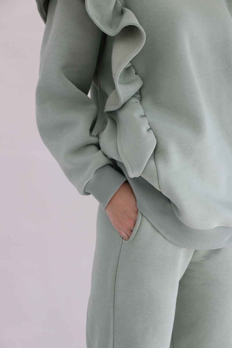 Heavy Ruffled Sweatshirt - Sage