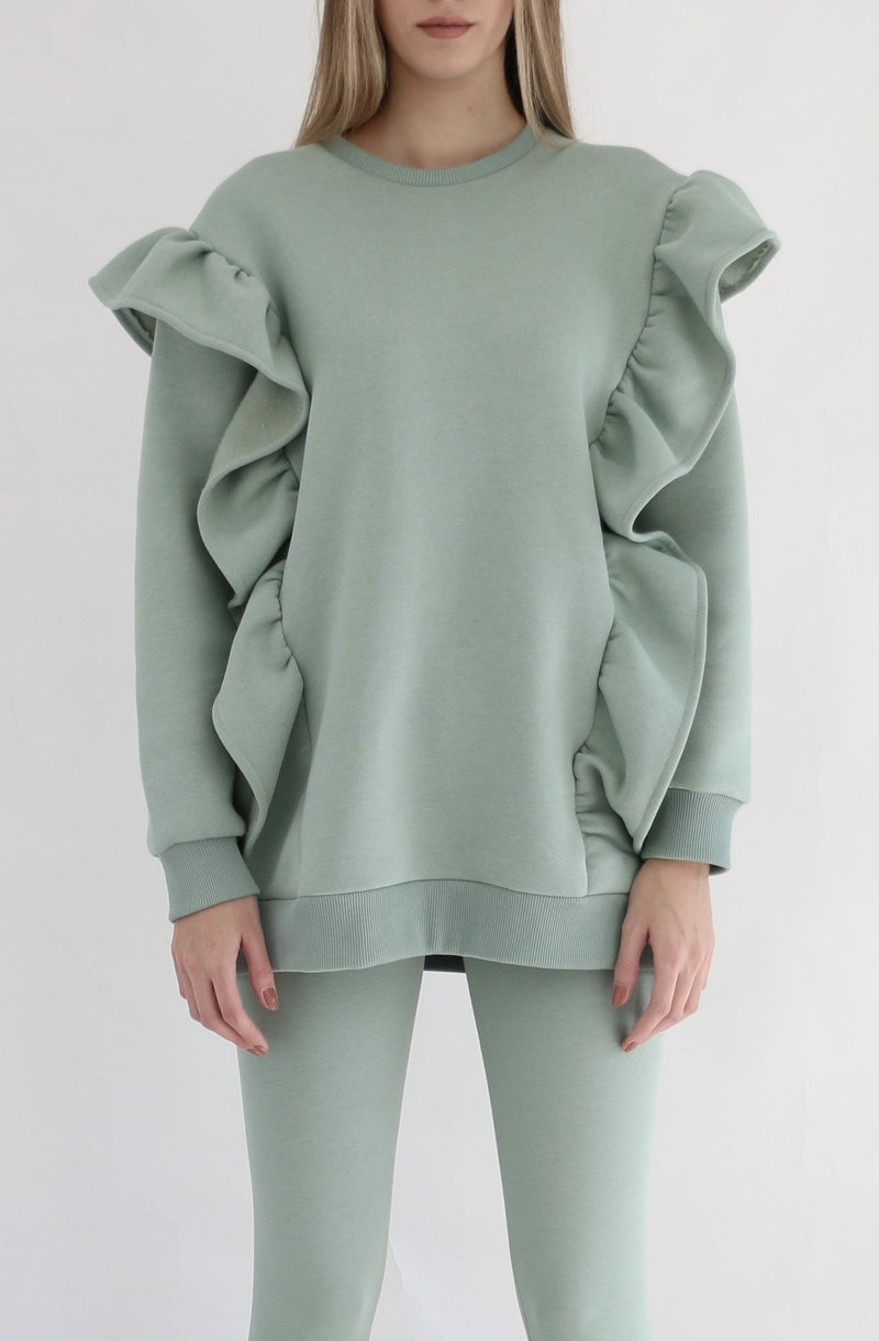 Heavy Ruffled Sweatshirt - Sage