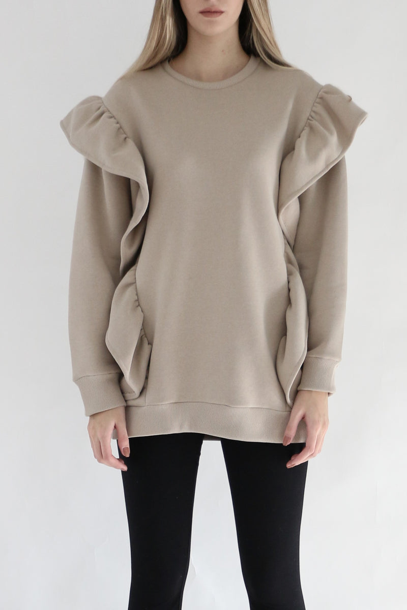 Heavy Ruffled Sweatshirt - Oyster