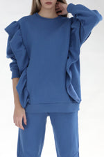 Heavy Ruffled Sweatshirt - Sapphire