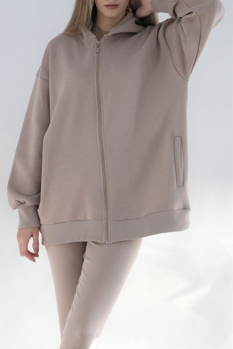 Heavy Zip-Up Hoodie - Taupe