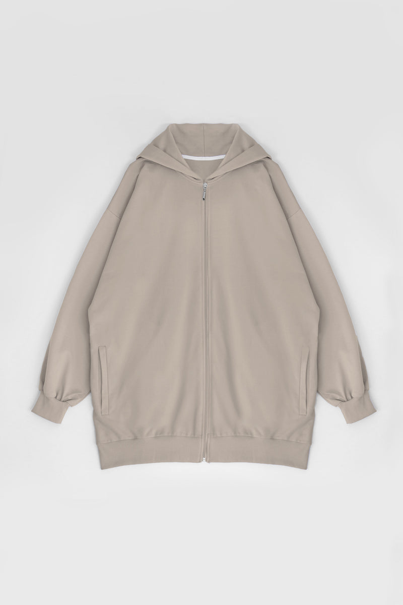 Super Oversized Zip-Up Hoodie - stone