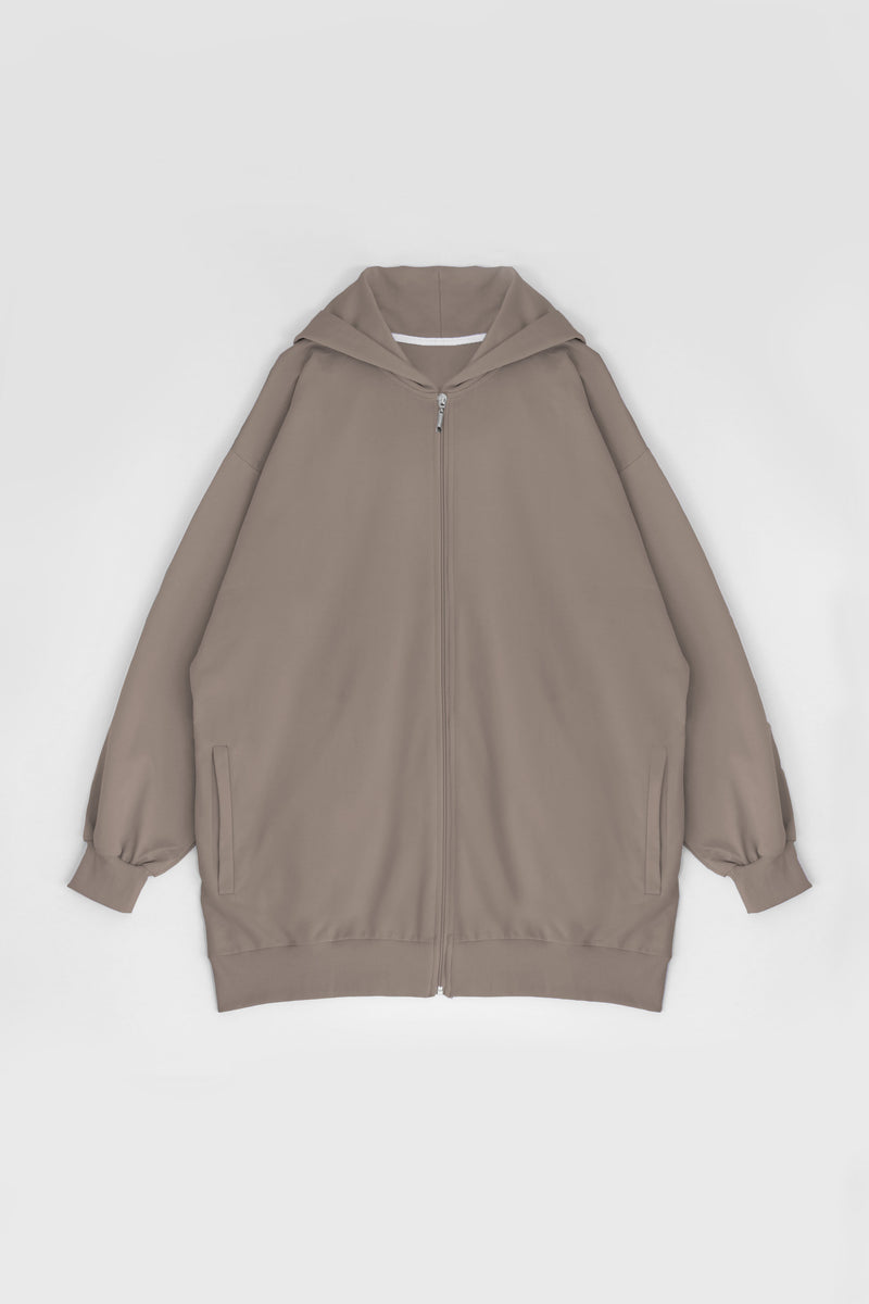 Super Oversized Zip-Up Hoodie - Taupe