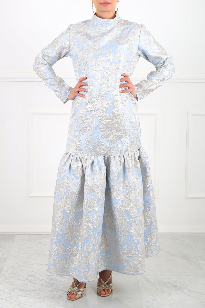 Blue Alya Jacquard Maxi Dress