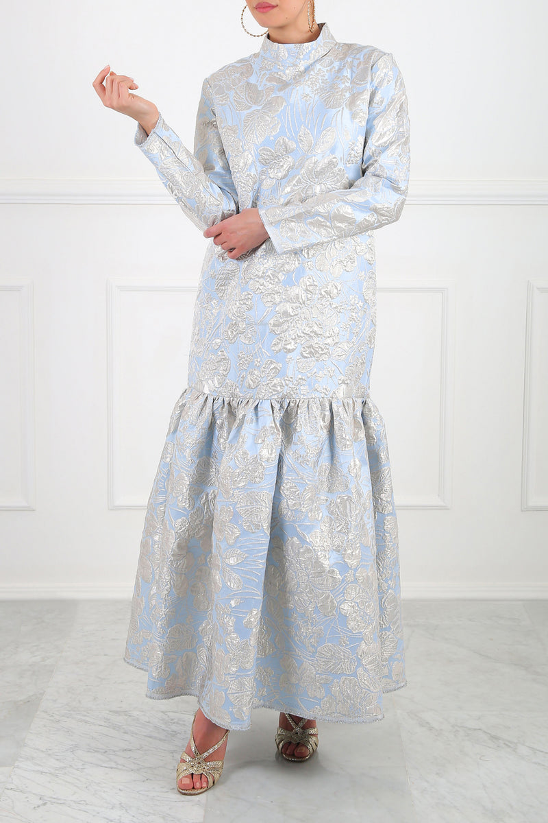 Blue Alya Jacquard Maxi Dress