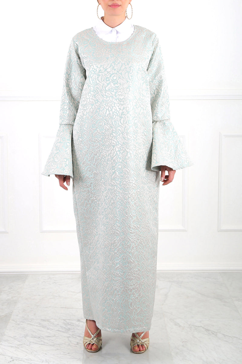 Bell-Sleeve Jacquard Maxi Dress