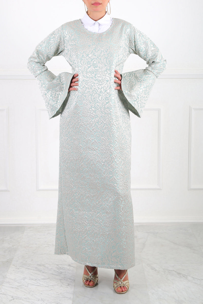 Bell-Sleeve Jacquard Maxi Dress